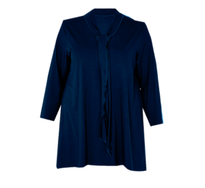 Bammode tuniek grote maat in donkerblauw met v-hals en strikje - maten 44 t/m 62
