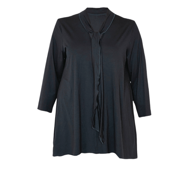 Bammode tuniek grote maat in zwart met v-hals en strikje - maten 44 t/m 62