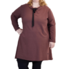 Bammode grote maten jurk in tuniekstijl met koord in bruin - maten 44 t/m 62