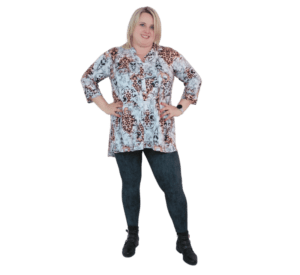 Bammode grote maten blouses met print en strik / sjaaltje - maat 44 t/m 64