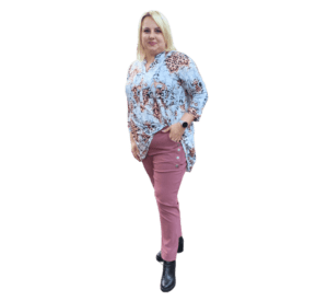Bammode grote maten blouses met print en strik / sjaaltje - maat 44 t/m 64