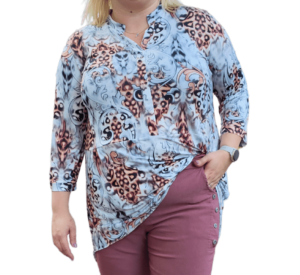Bammode grote maten blouses met print en strik / sjaaltje - maat 44 t/m 64