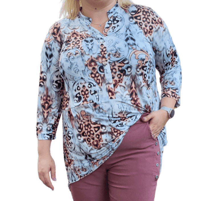 Bammode grote maten blouses met print en strik / sjaaltje - maat 44 t/m 64