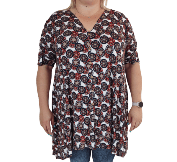 Dames Nieuwe Katoen Linnen Tuniek Tee Shirt Jacquard