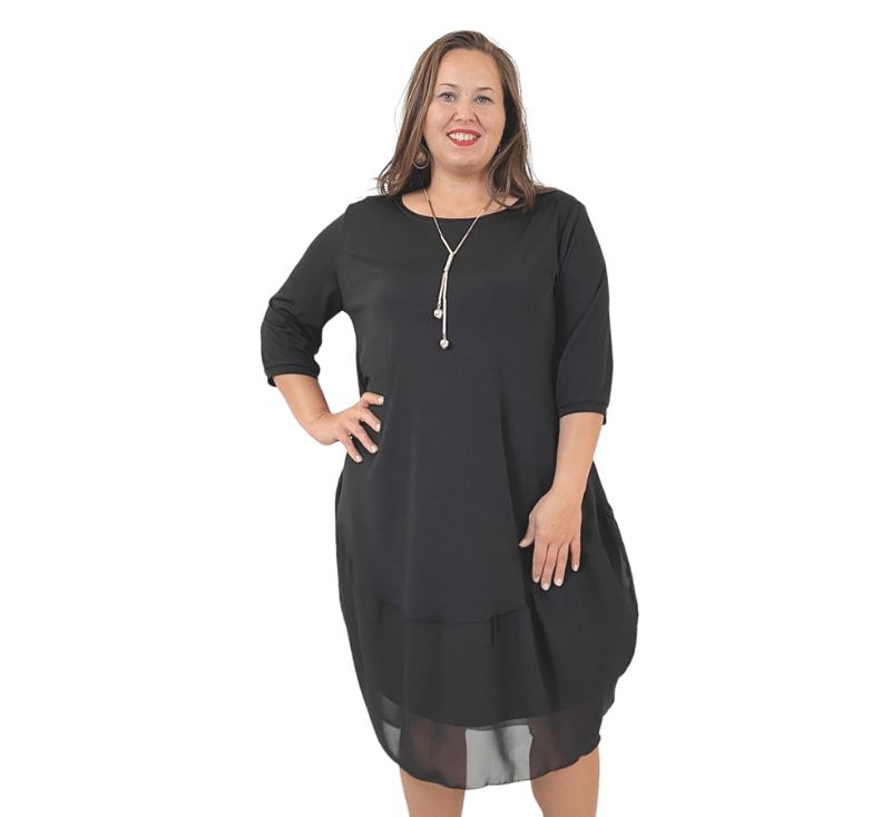 Bammode grote maten jurk in tuniekstijl in zwart - maten 44 t/m 62