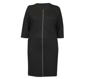 Bammode lange elegante grote maten jurk in zwart met naad door het midden - maten 44 t/m 62