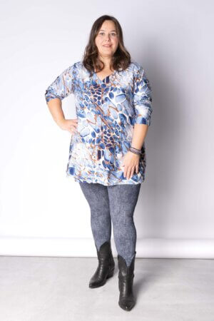 Top Vera | Blauwe Kiezels | Kimo | A-lijn | Lange mouw | 80cm