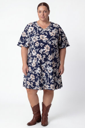 PRE-ORDER | Jurk Karin 110cm | Moonlight Bloom | Vlindermouw | Venezia Travelstof