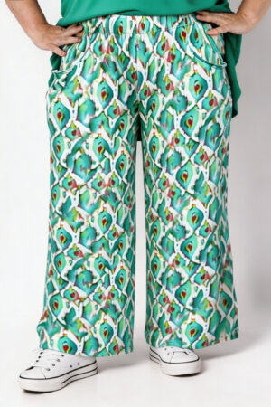 Wijde Broek Judith met Zakken | Viscose | Green Muse | 74cm binnenbeenlengte