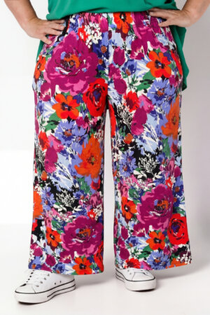 Wijde Broek Judith met Zakken | Viscose | Flower Muse | 74cm binnenbeenlengte