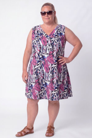 PRE-ORDER | Jurk Ingrid | Purple Leaves | Wijde A-lijn | ca. 105 cm | Viscose