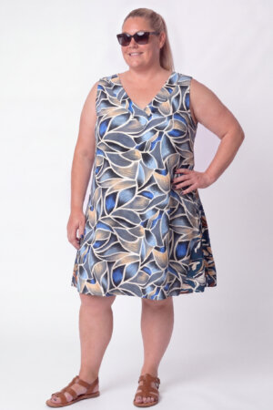 PRE-ORDER | Jurk Ingrid | Blue Leaves | Wijde A-lijn | ca. 105 cm | Viscose