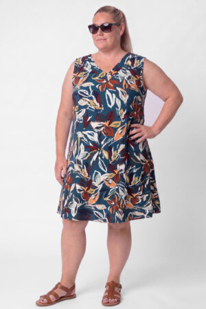 PRE-ORDER | Jurk Ingrid | Petrol Bloom | Wijde A-lijn | ca. 105 cm | Viscose